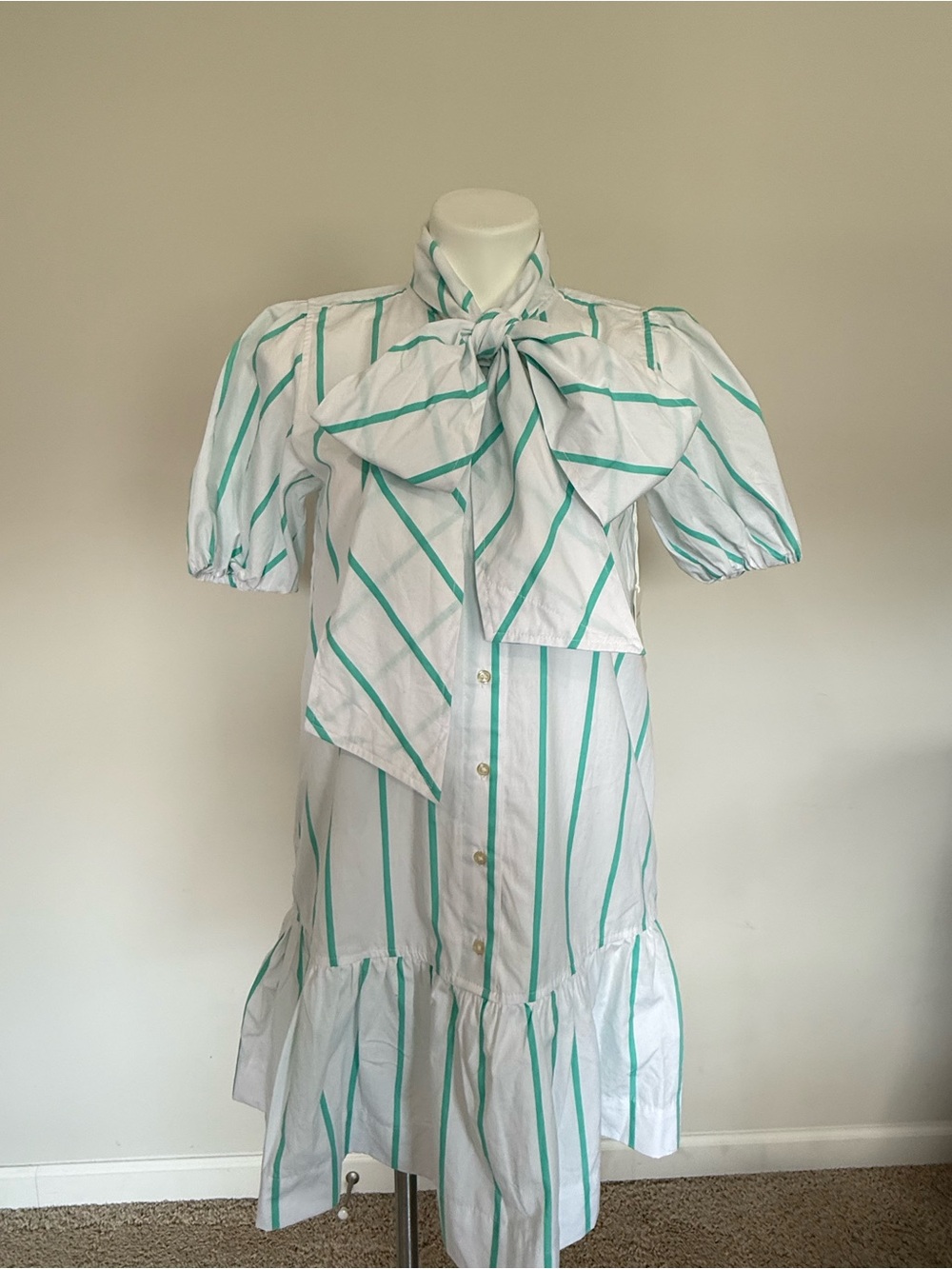 New Free Assembly Women's Tie Neck Striped Cotton Mini Dress XS